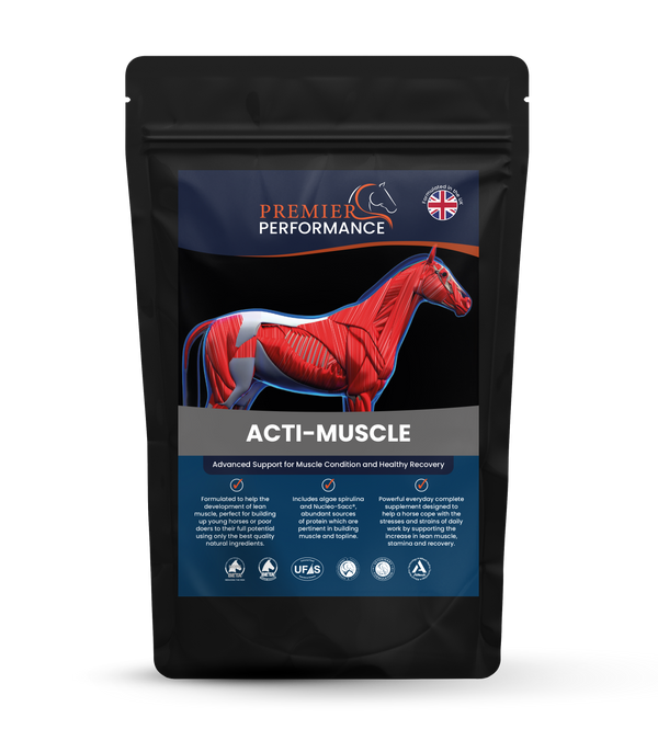 Package of Premier Performance Acti-Muscle for horses on a white background