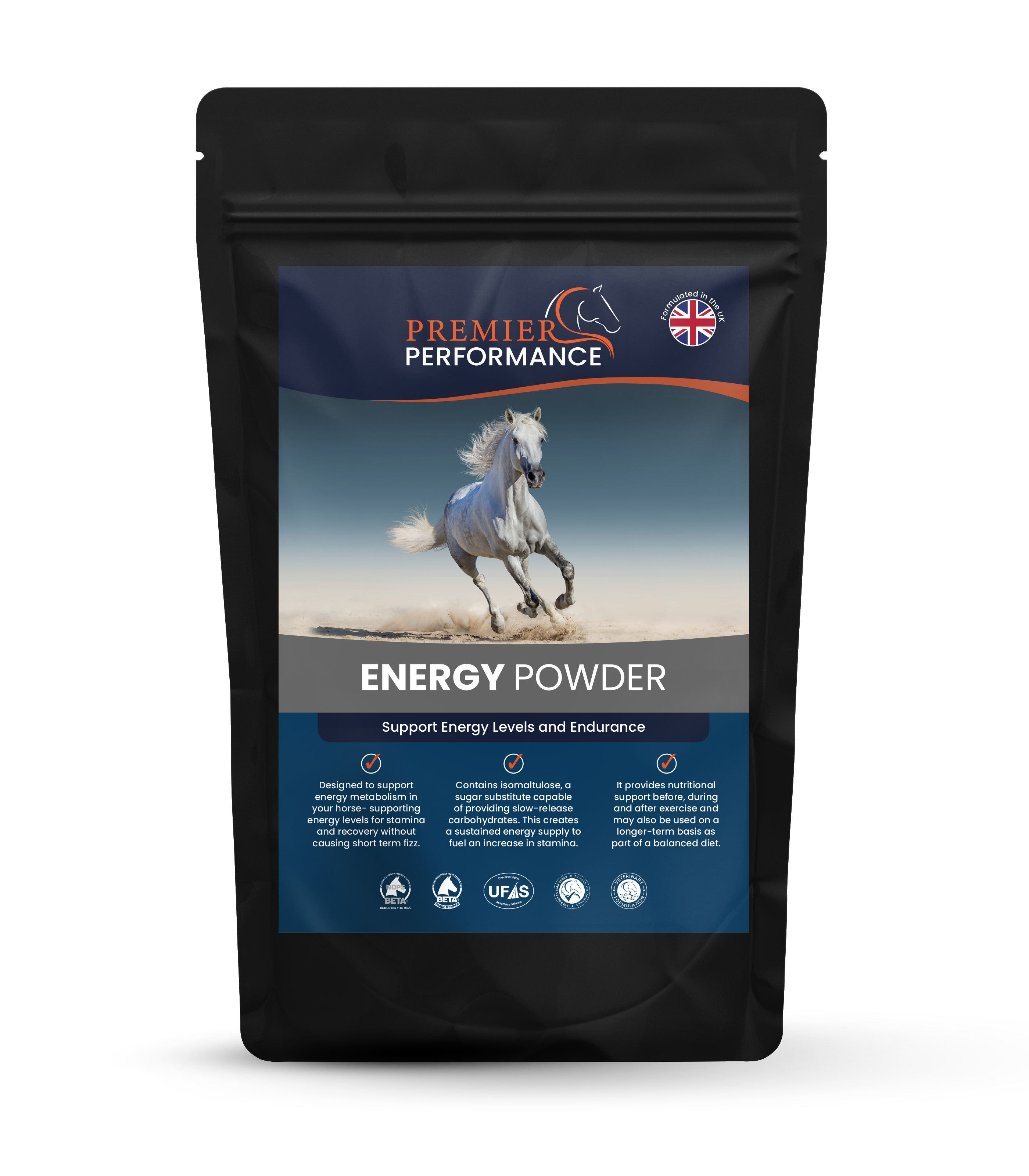 Package of Premier Performance Energy Powder with a horse on the label