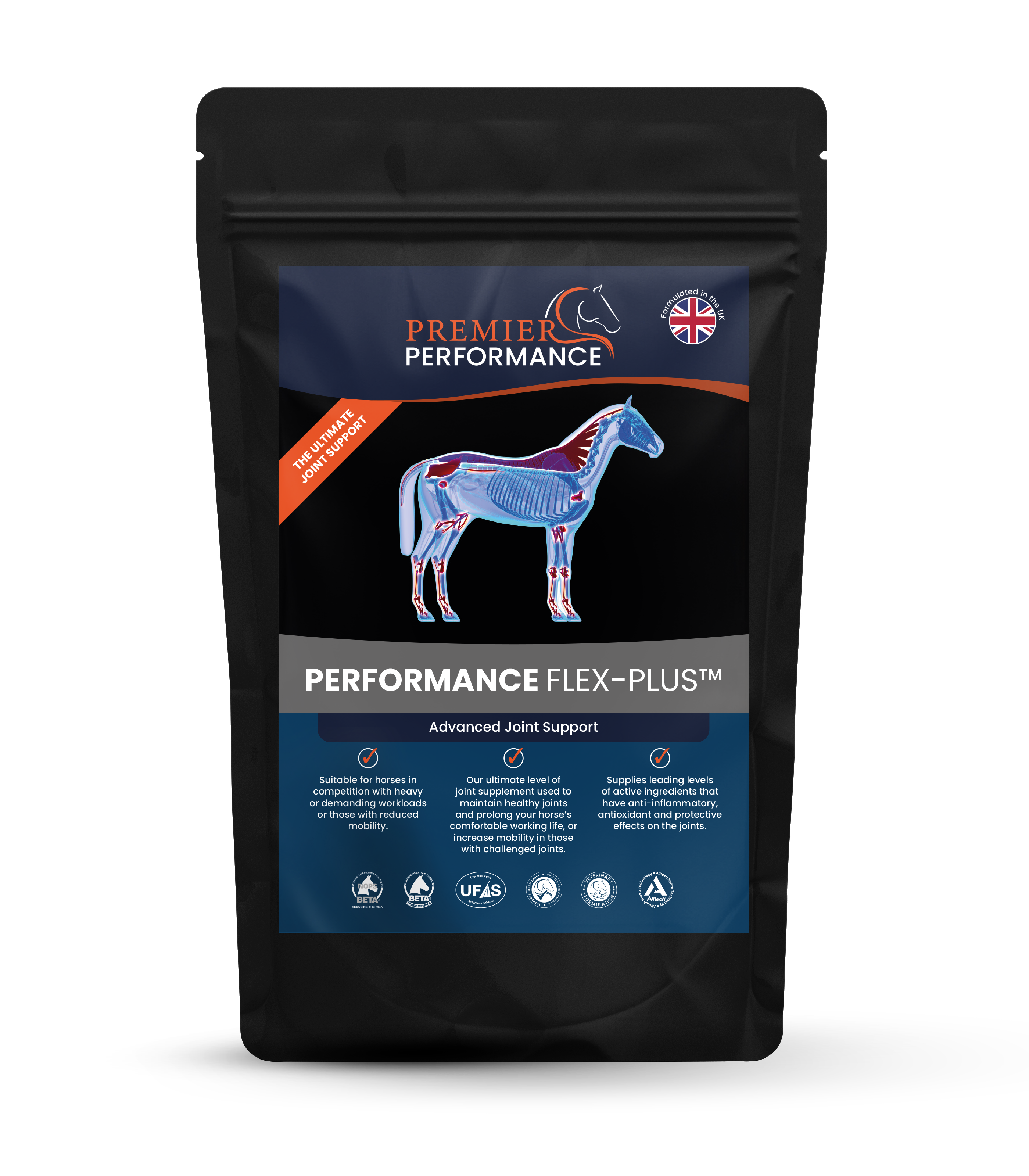 Package of Performance Flex-Plus for horses on a white background